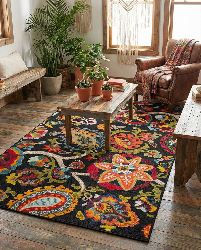 Outdoor Marrakesh Collection Area Rug - Fes Rectangle Multi Black  lifestyle 16