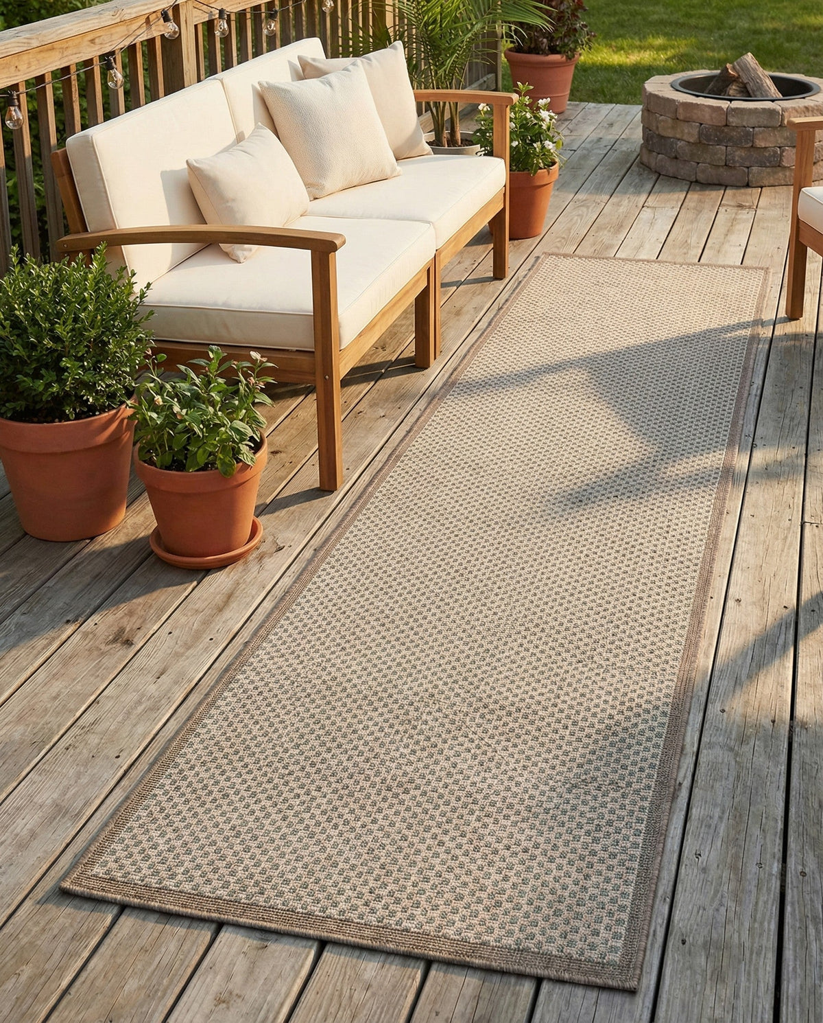 Terrace Fringe Collection Area Rug - Patio Runner Beige  lifestyle 115