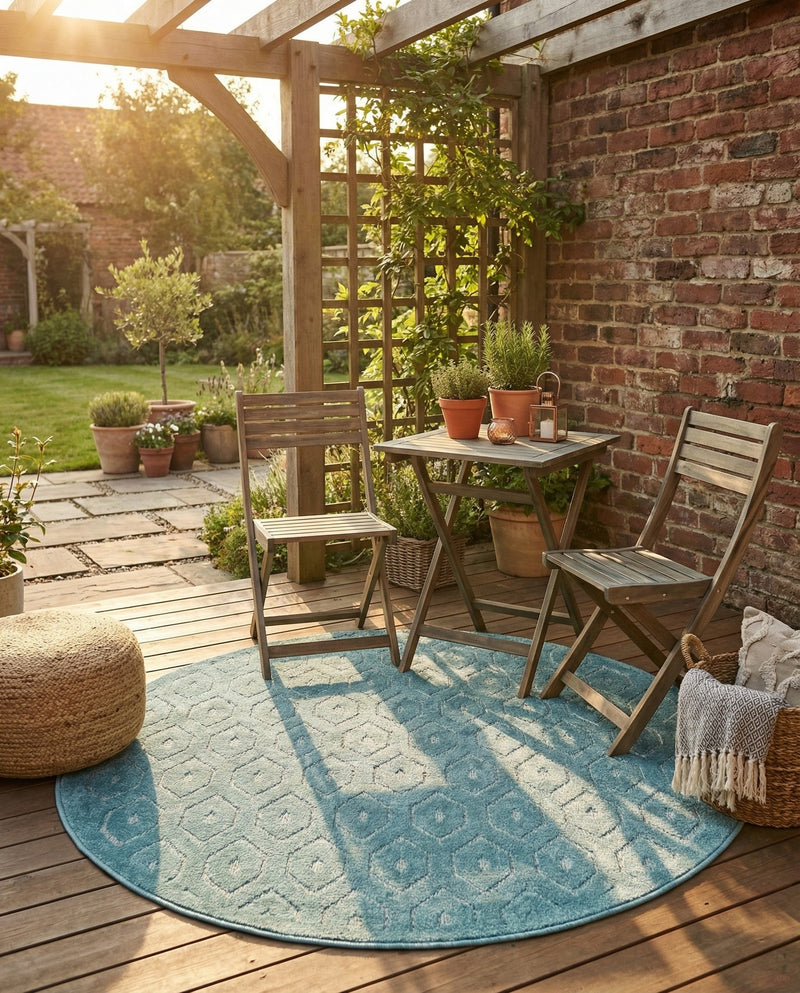 Garden Lattice Charm Collection Area Rug - Arbor (Aqua) Round Aqua  lifestyle 41