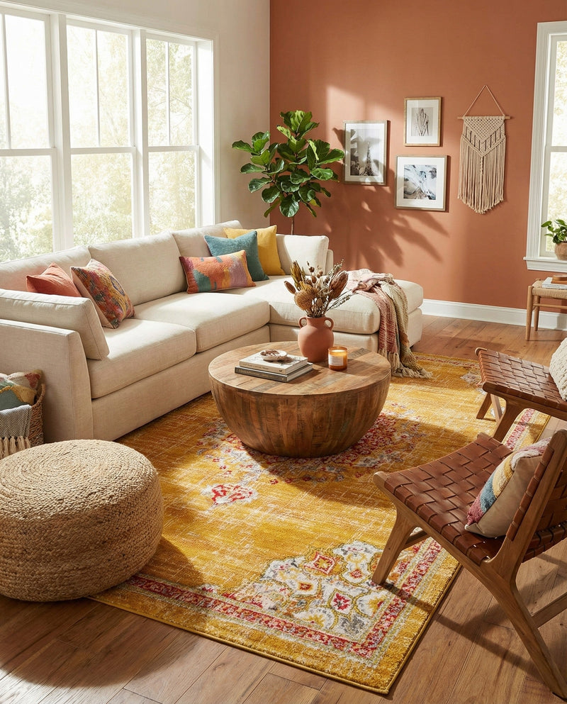 Brighton Terrace Collection Area Rug - Hove (Gold) Rectangle Gold  lifestyle 17