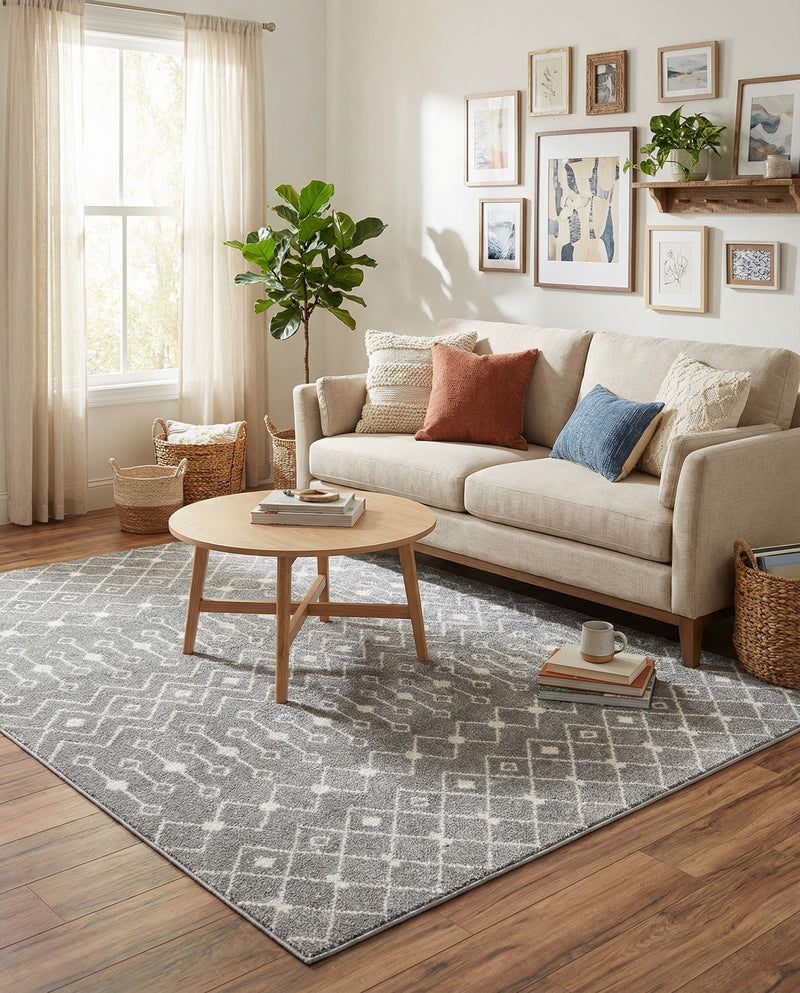Mediterranean Lattice Collection Area Rug - Santorini (Gray) Rectangle Gray  lifestyle 7