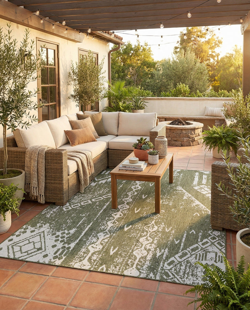 Desert Nomad Terrace Collection Area Rug - Sahara (Green) Rectangle Green  lifestyle 17