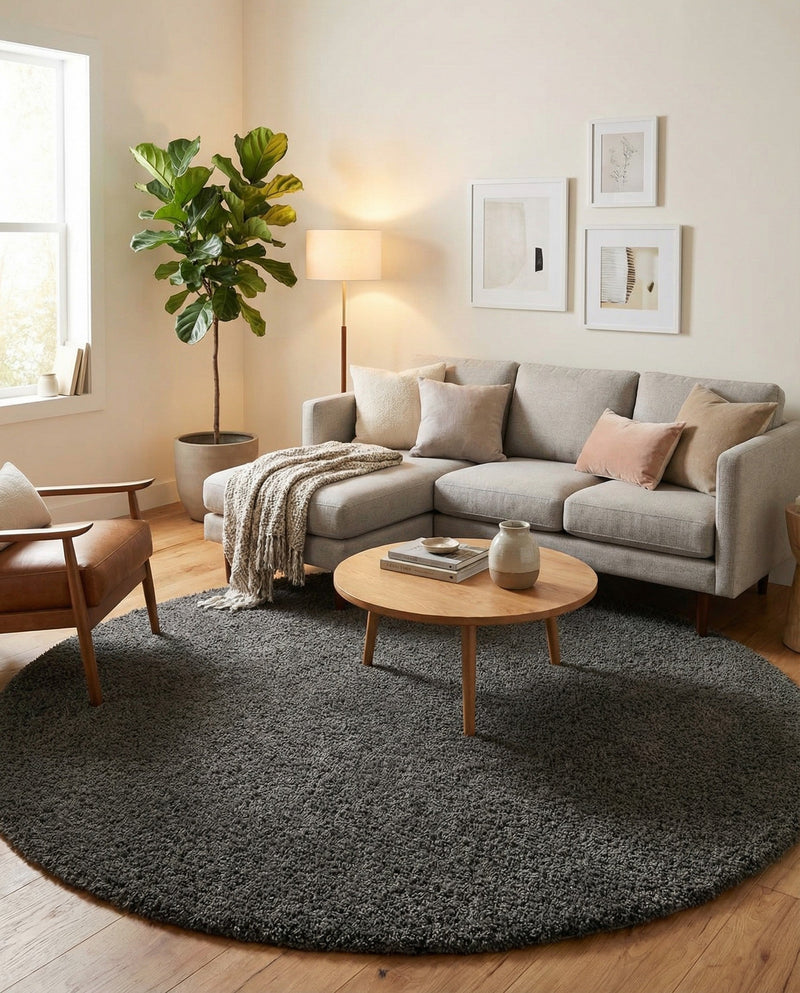 Plush Oasis Collection Area Rug - Serenity (Graphite Gray) Round Graphite Gray  lifestyle 29