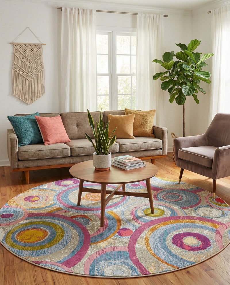 Urban Terrace Collection Area Rug -  Plaza Round Multi  lifestyle 50