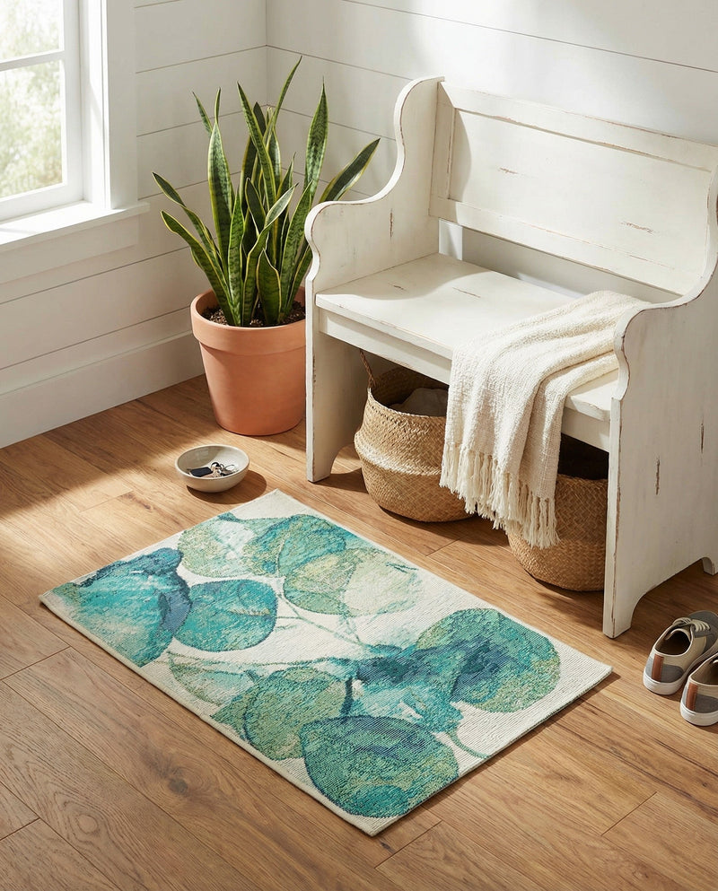 Seaside Blooms Collection Area Rug -  Flora Rectangle Blue Green  lifestyle 22
