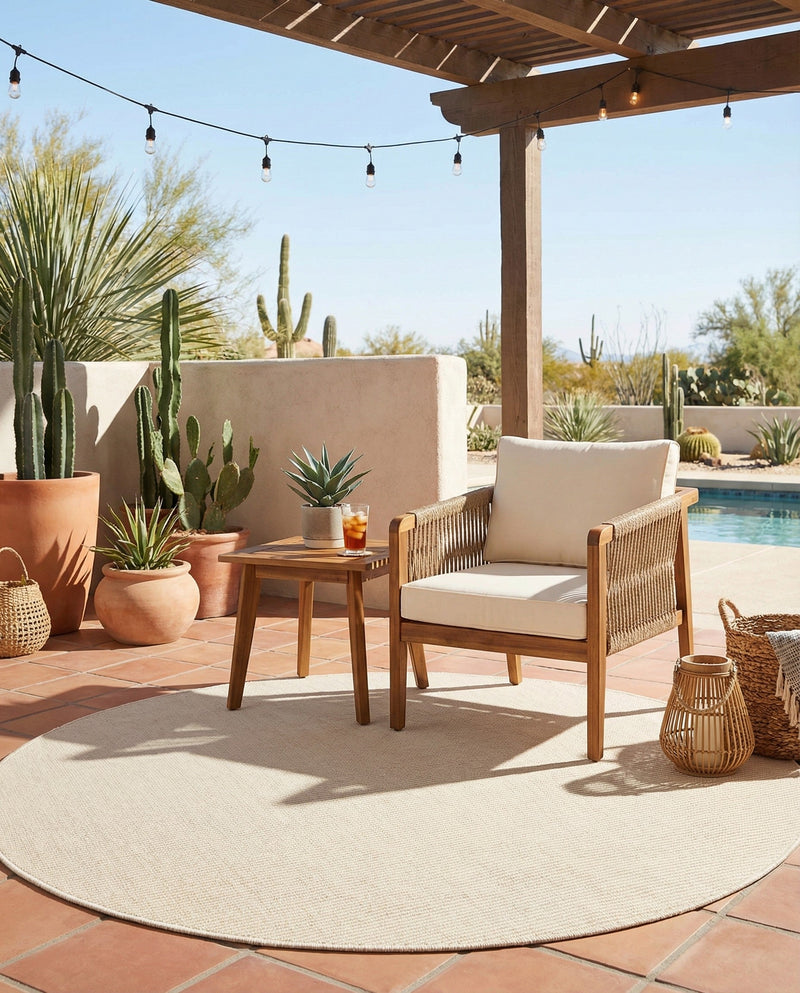 Jill Zarin Sedona Oasis Outdoor Collection Area Rug - Coconino (Pebble Stones) Round Pebble Stones  lifestyle 47