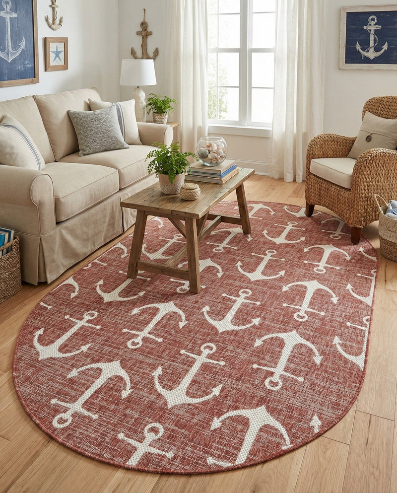 Seaside Haven Rugs Collection Area Rug - Sapphire (Rust Red) Oval Rust Red  lifestyle 61
