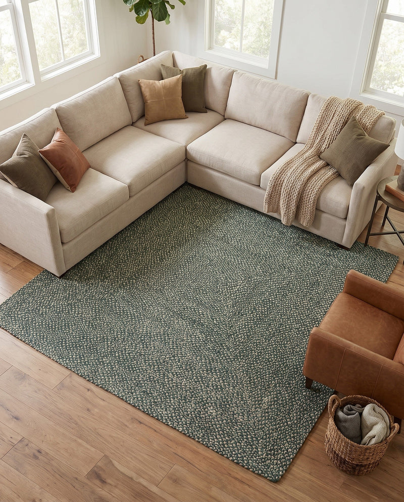 Highland Woven Jute Collection Area Rug - Glenmore (Green) Square Green  lifestyle 53