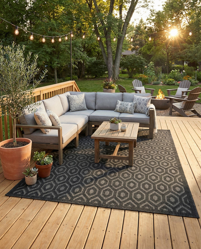 Garden Lattice Charm Collection Area Rug - Arbor (Charcoal) Rectangle Charcoal  lifestyle 16