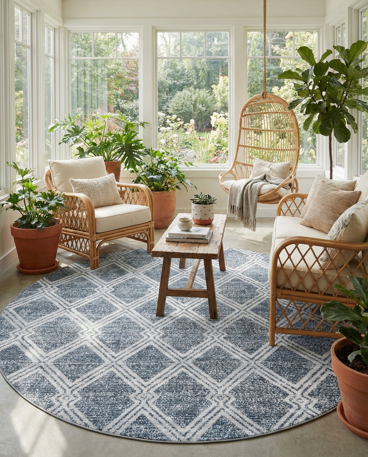 Aegean Elegance Washables Collection Area Rug -  Tinos Round Ivory  lifestyle 200