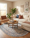 Seville Stripes Collection Area Rug - Cadiz (Blue) Oval Blue  lifestyle 66