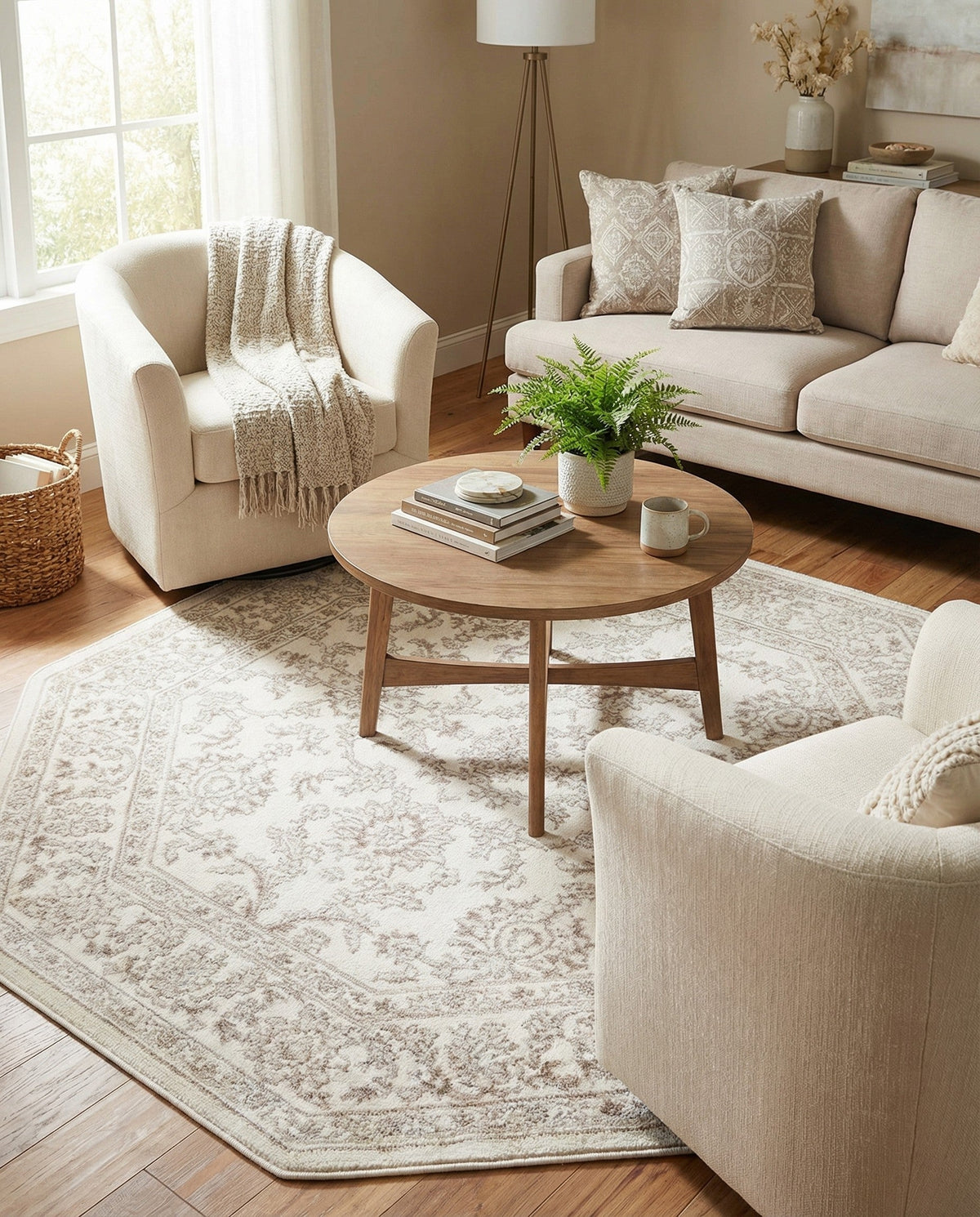 Savannah Elegance Collection Area Rug - Augusta (Ivory) Octagon Ivory  lifestyle 101