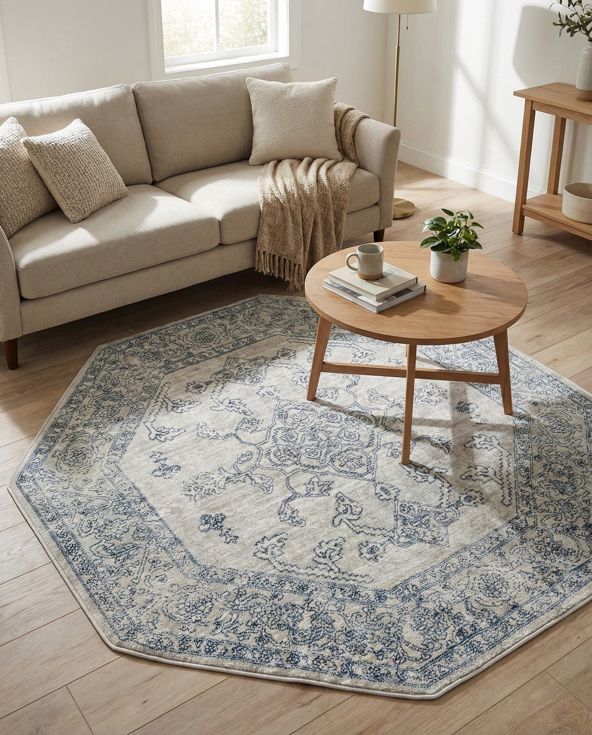 Coastal Haven Collection Area Rug -  Marina Octagon Gray  lifestyle 170