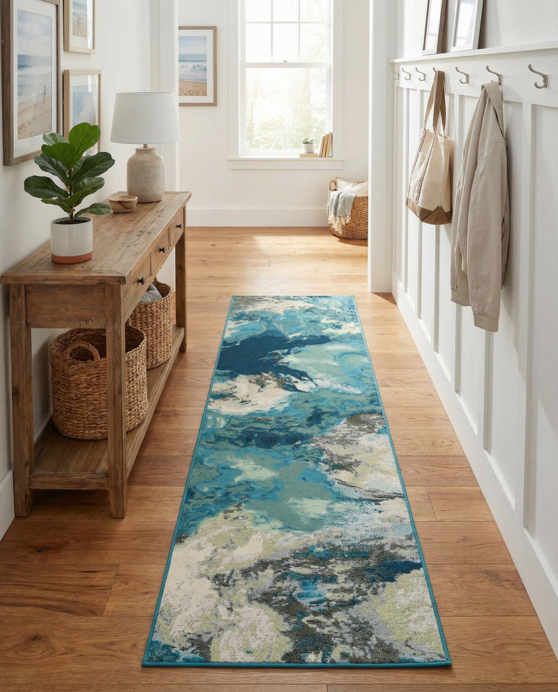 Urban Terrace Collection Area Rug -  Gazebo Runner Blue and Ivory  lifestyle 76