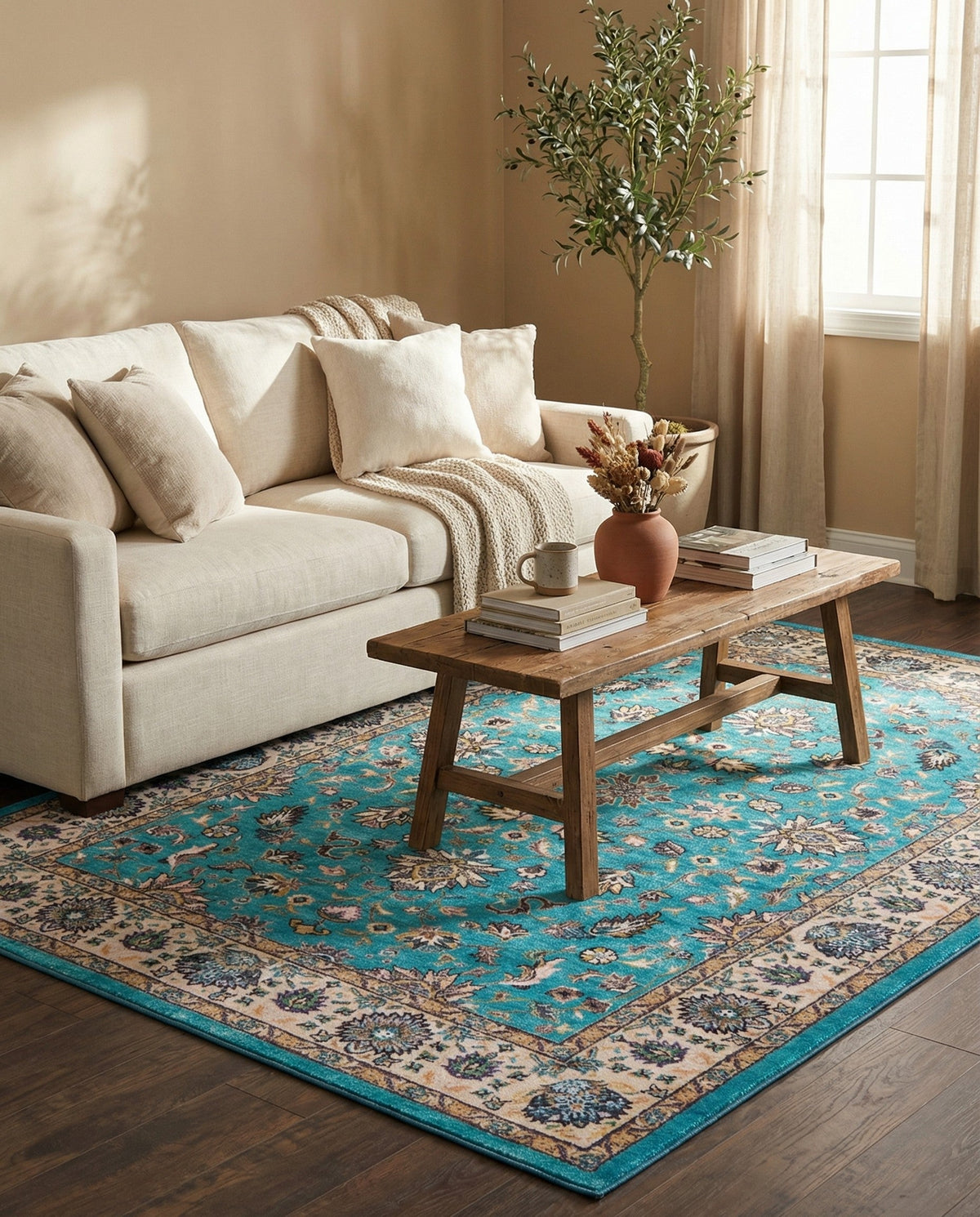 Casablanca Tapestry Collection Area Rug -  Marrakech (Arctic Aqua Blue) Rectangle Arctic Aqua Blue  lifestyle 3