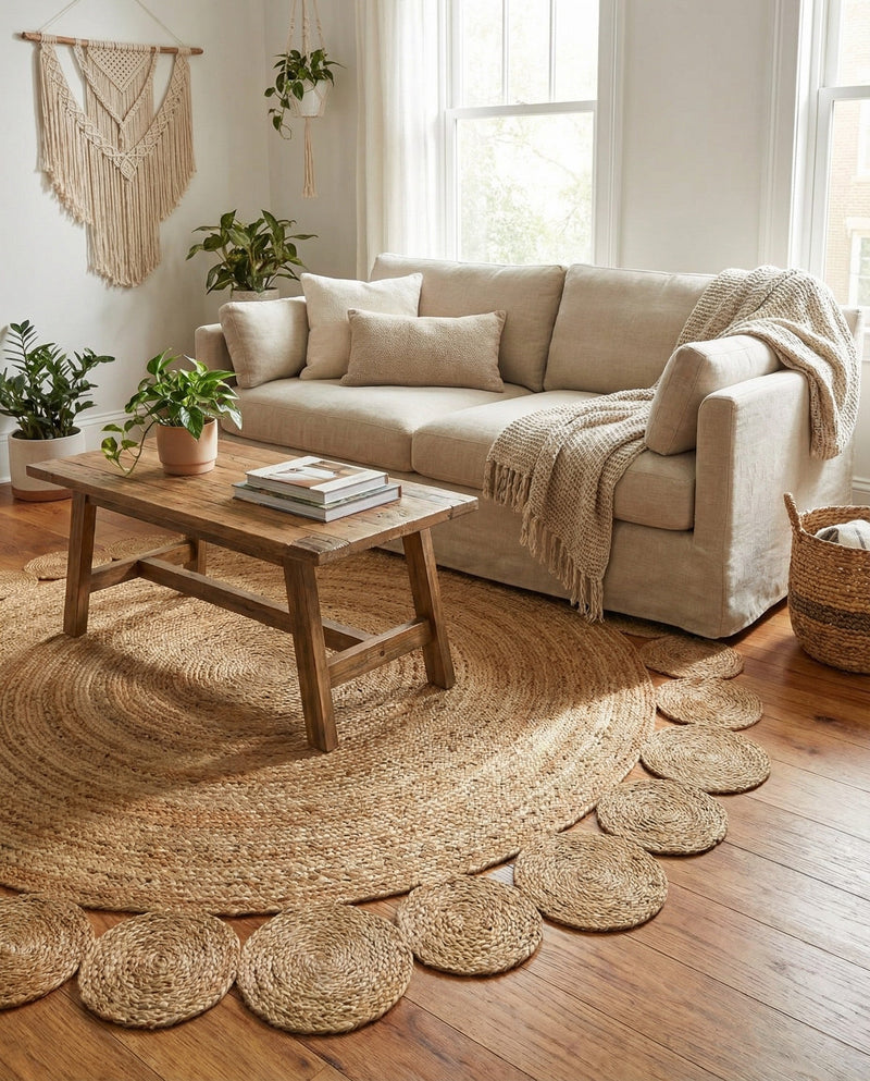 Woven Seaside Jute Collection Area Rug - Sienna Round Natural  lifestyle 51