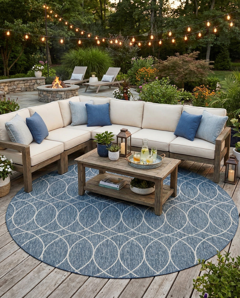 Savannah Pergola Collection Area Rug -  Pavilion (Blue) Round Blue  lifestyle 29