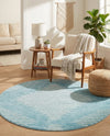 Seychelles Stripes Collection Area Rug - Mahe (Light Blue) Round Light Blue  lifestyle 48
