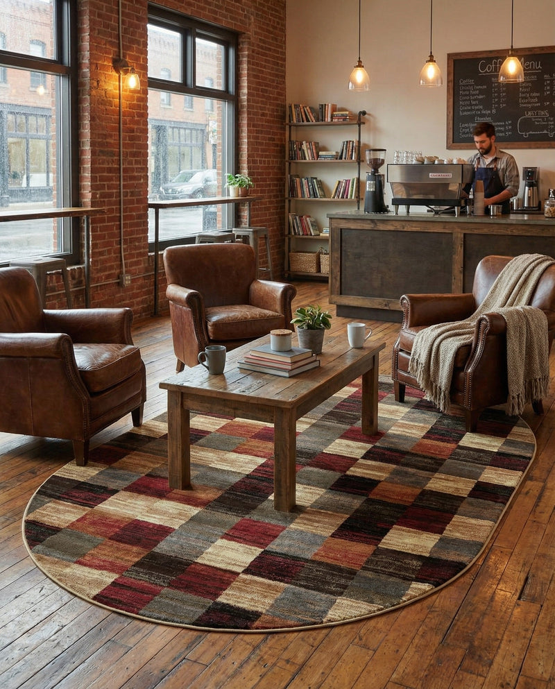 Bistro Lounge Collection Area Rug - Espresso Oval Multi  lifestyle 62