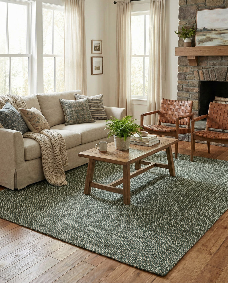 Highland Woven Jute Collection Area Rug - Glenmore (Green) Rectangle Green  lifestyle 8