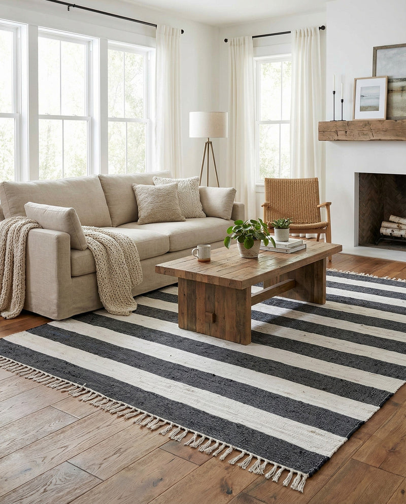 Tassel Trail Collection Area Rug - Pathway (Navy Blue) Rectangle Navy Blue  lifestyle 26