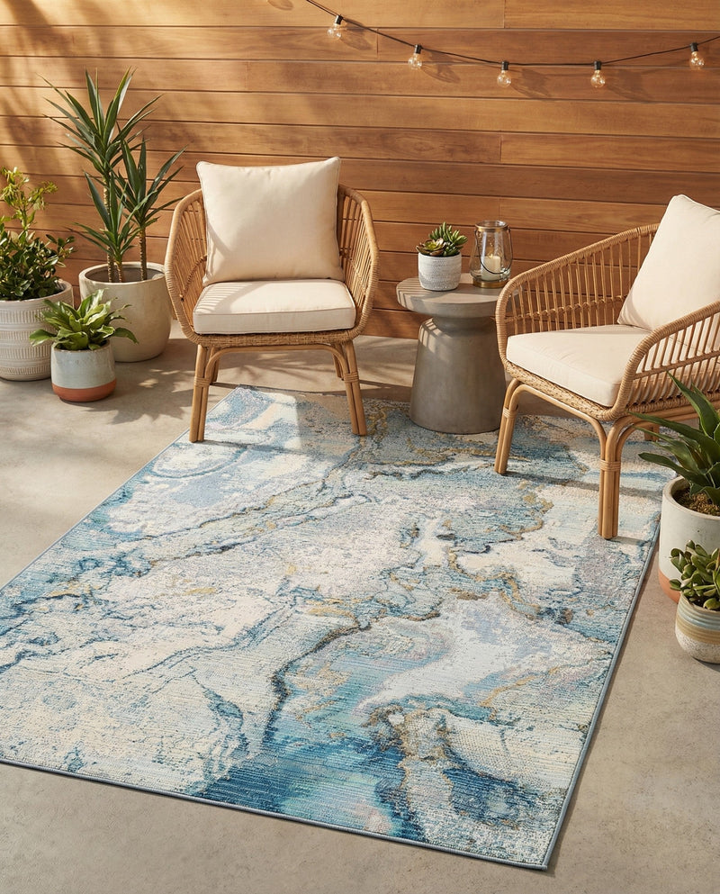 Urban Terrace Collection Area Rug -  Vertex Rectangle Blue and Ivory  lifestyle 11