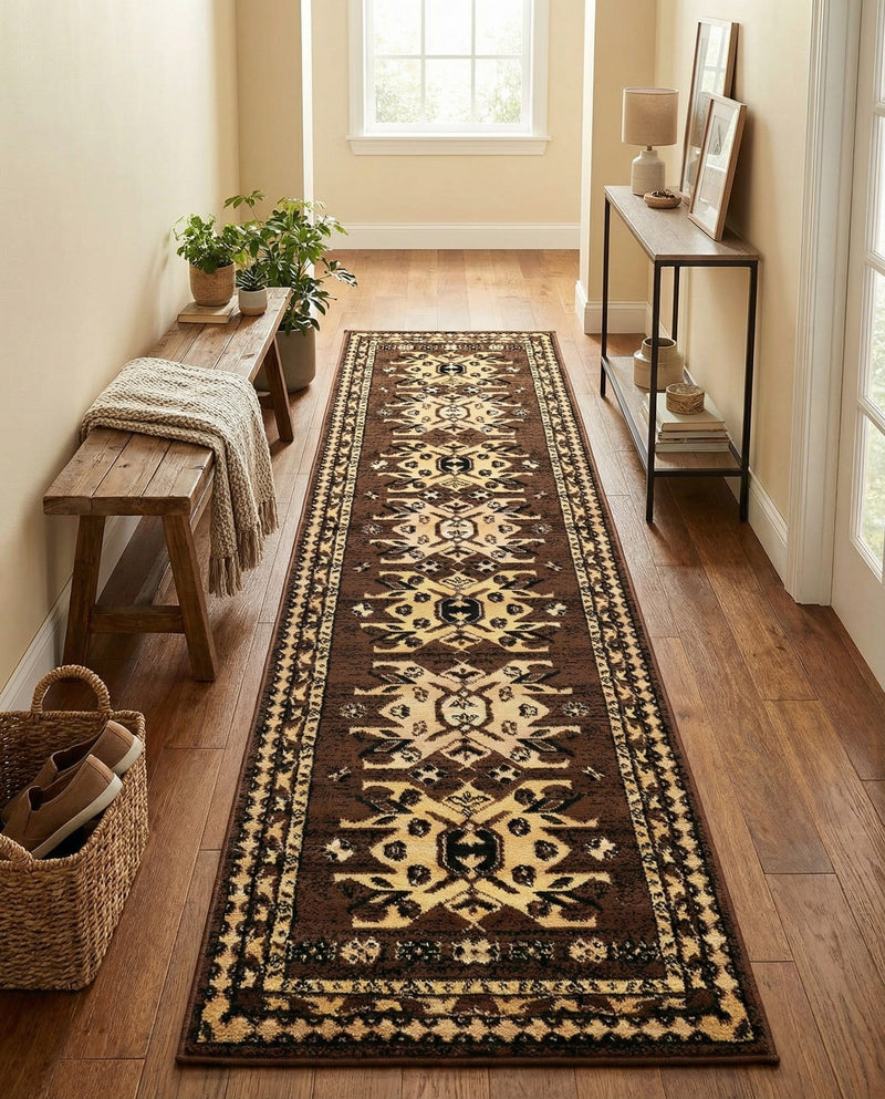 Tabriz Tapestries Collection Area Rug - Azerbaijan (Brown) Runner Brown  lifestyle 31