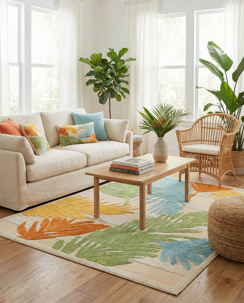 Bahama Breeze Outdoor Collection Area Rug -  CatCay Rectangle Beige  lifestyle 57