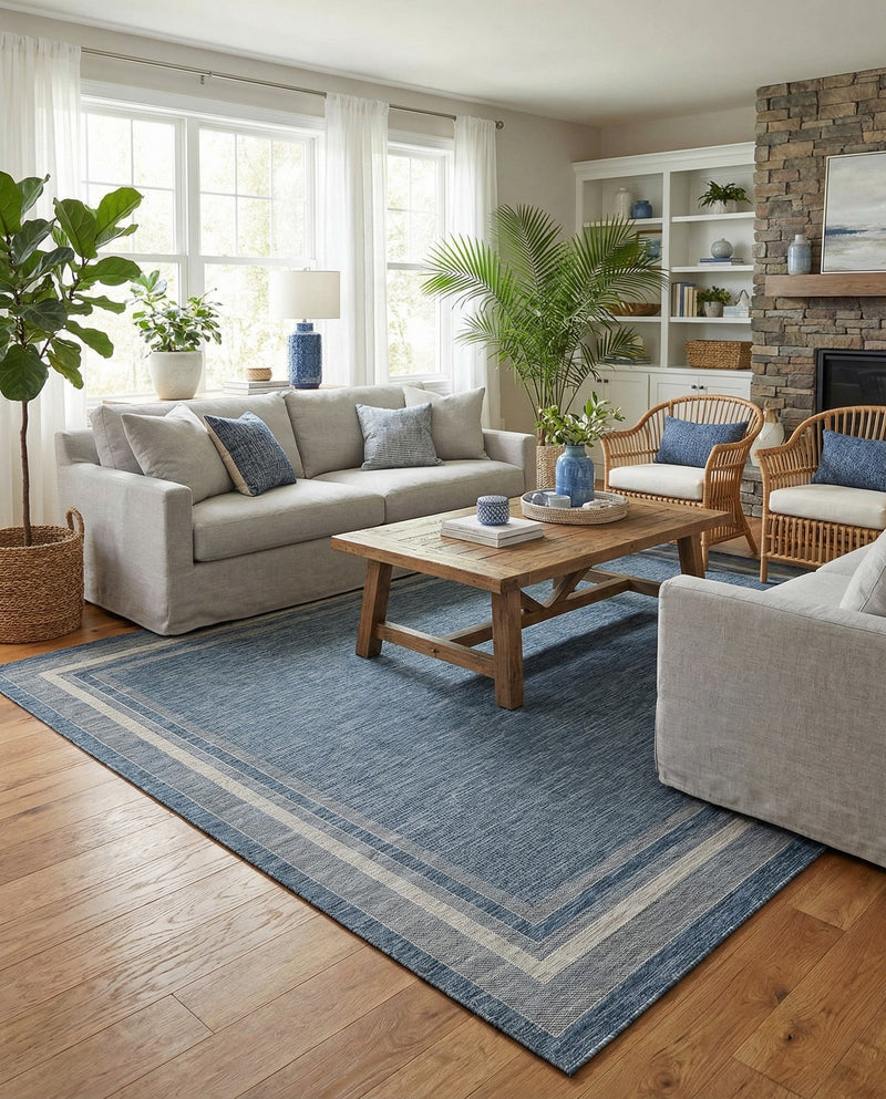 Terrace Fringe Collection Area Rug - Veranda (Blue) Rectangle Blue  lifestyle 34