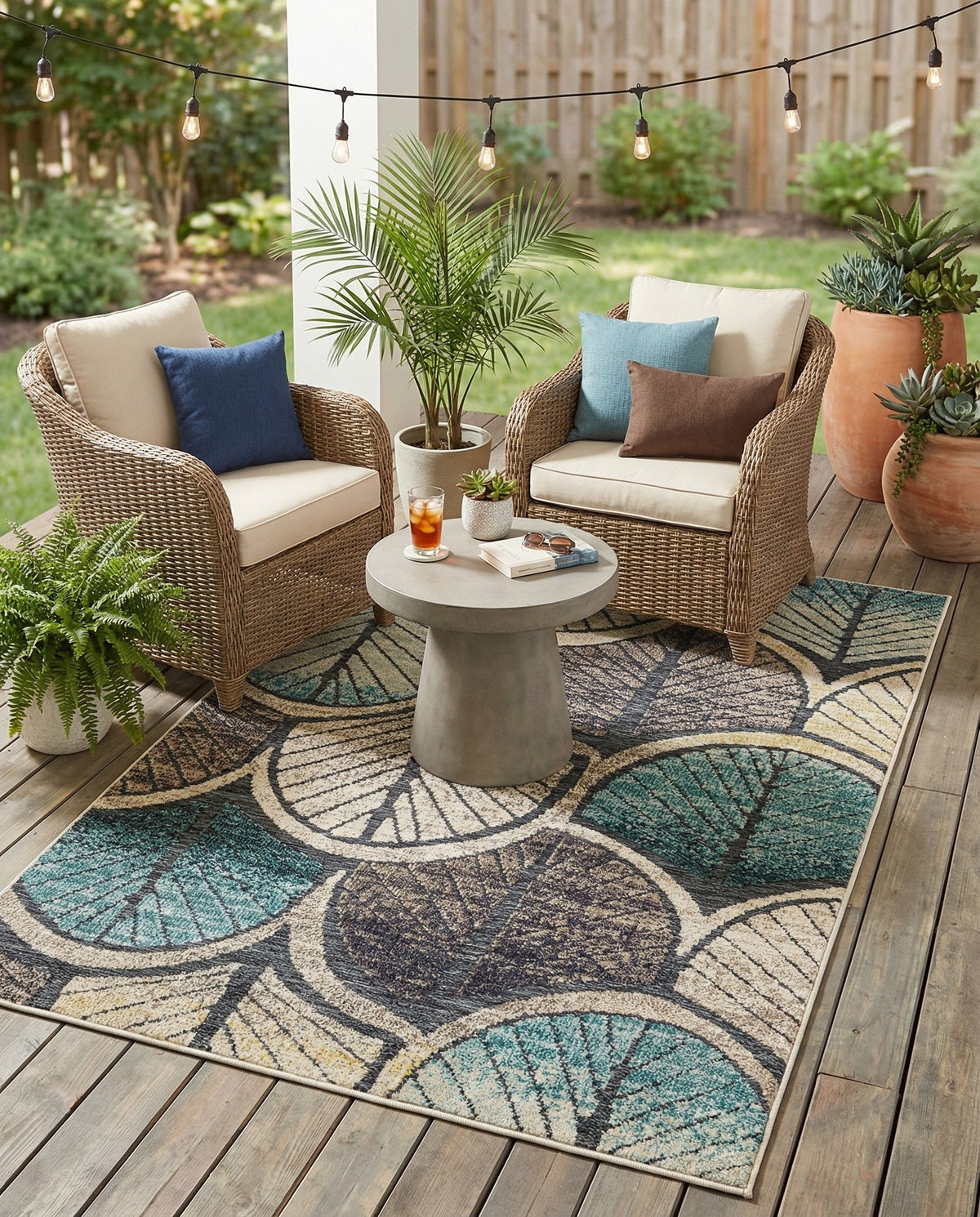 Outdoor Marrakesh Collection Area Rug -  Rabat Rectangle Gray Blue Ivory  lifestyle 19