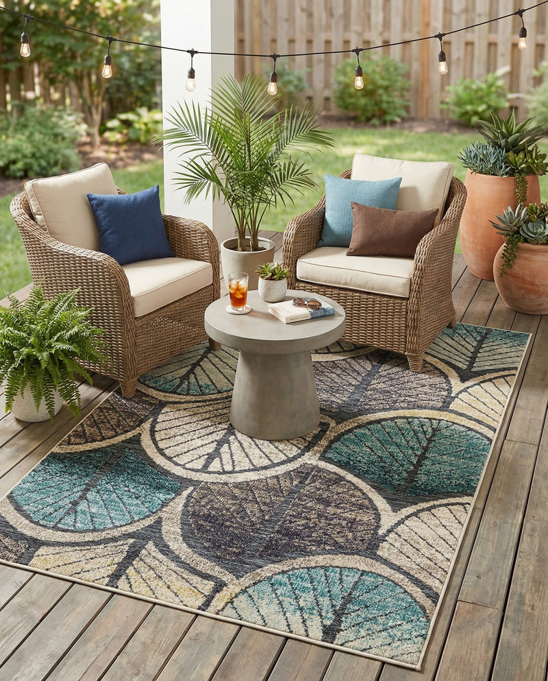 Outdoor Marrakesh Collection Area Rug -  Rabat Rectangle Gray Blue Ivory  lifestyle 19