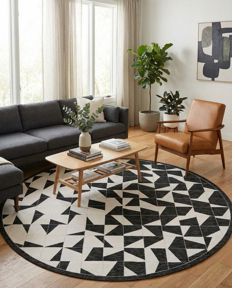 Urban Terrace Collection Area Rug -  Mercer Round Black and White  lifestyle 17
