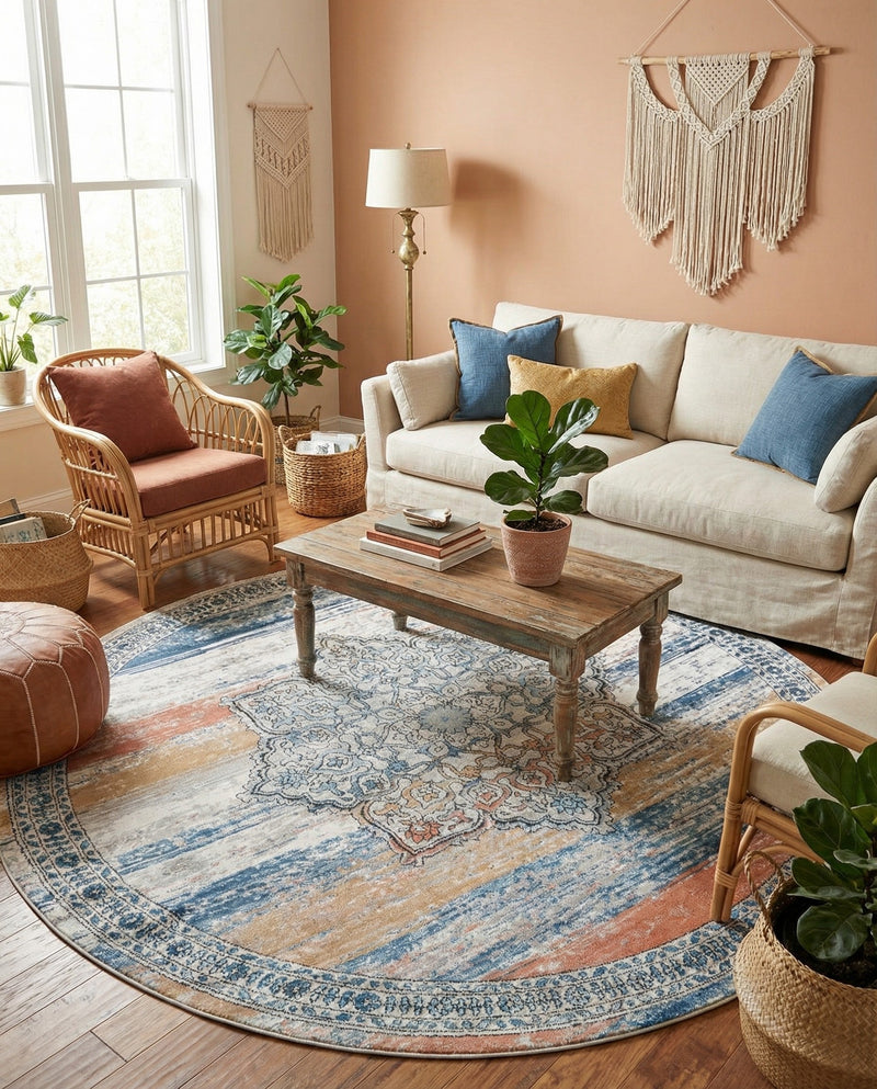 Mykonos Manor Collection Area Rug -  Tinos (Multi) Round Multi  lifestyle 80