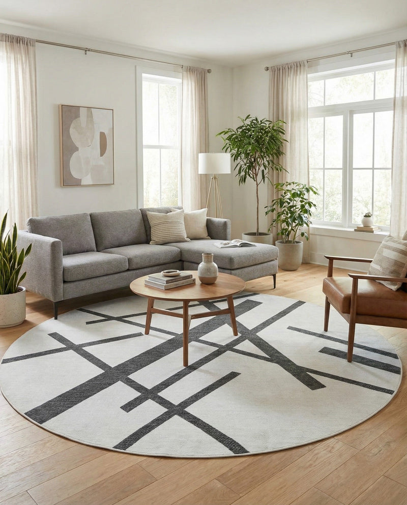 Urban Terrace Collection Area Rug -  Bowery Round Black and White  lifestyle 21