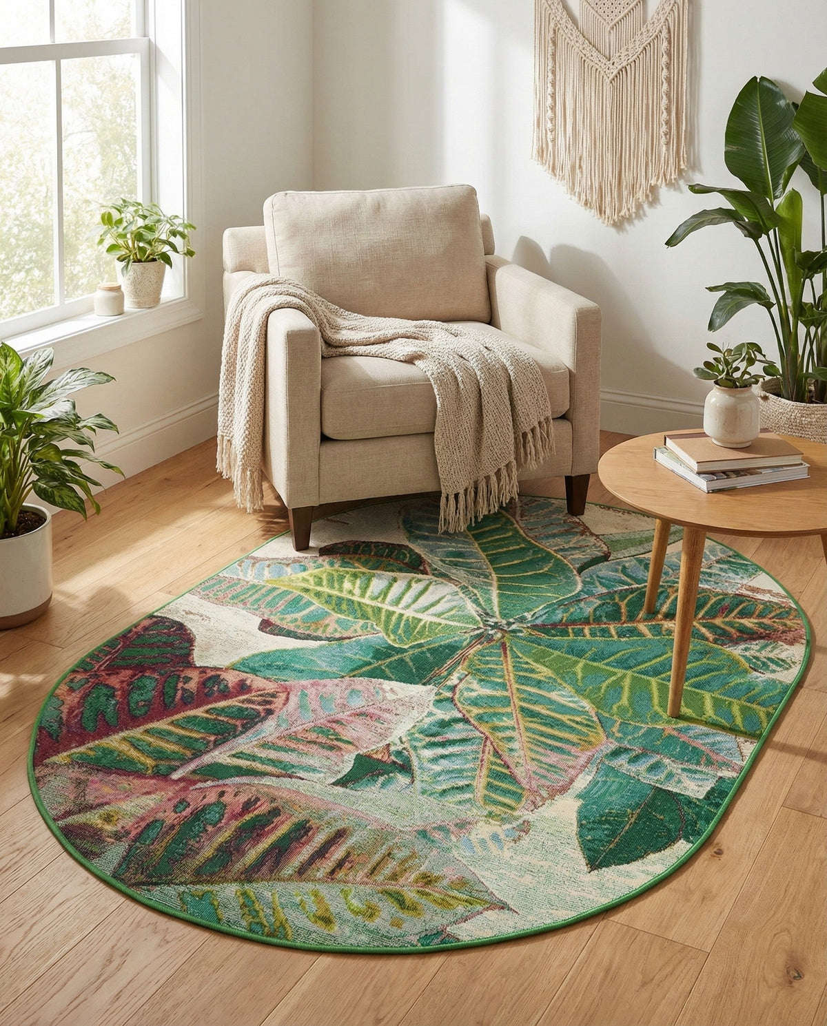 Seaside Blooms Collection Area Rug -  Fern Oval Multi  lifestyle 119