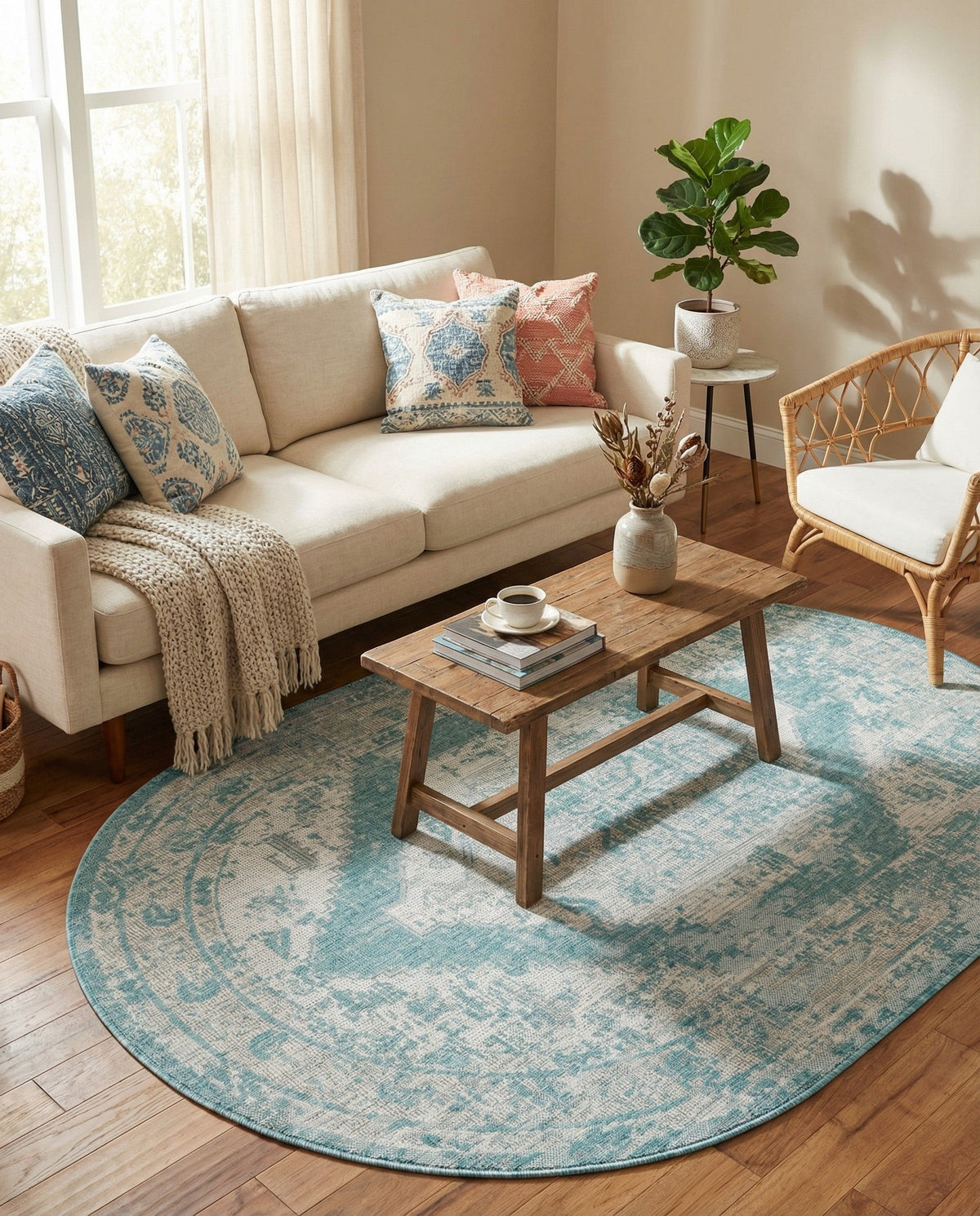Patio Heritage Collection Area Rug -  Augusta (Aqua) Oval Aqua  lifestyle 82