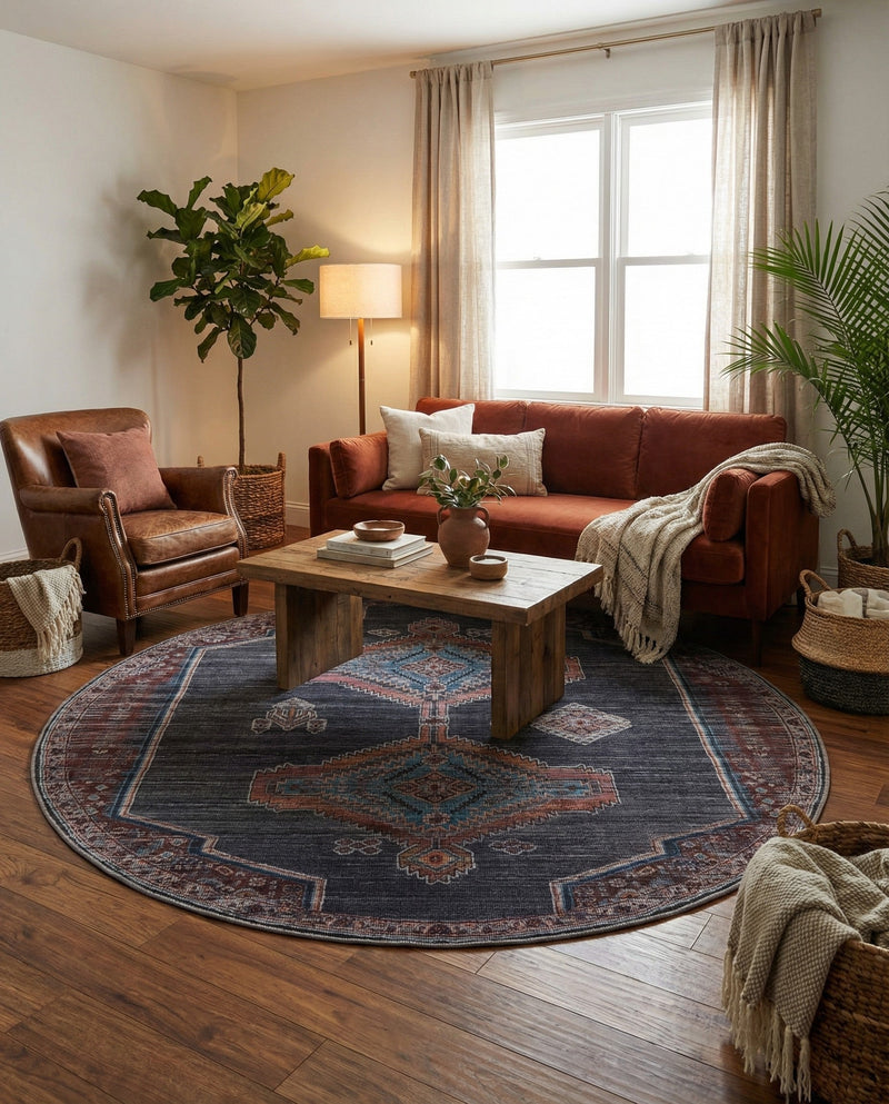 Rovaniemi Collection Area Rug - Lapland Round Charcoal and Gray  lifestyle 71