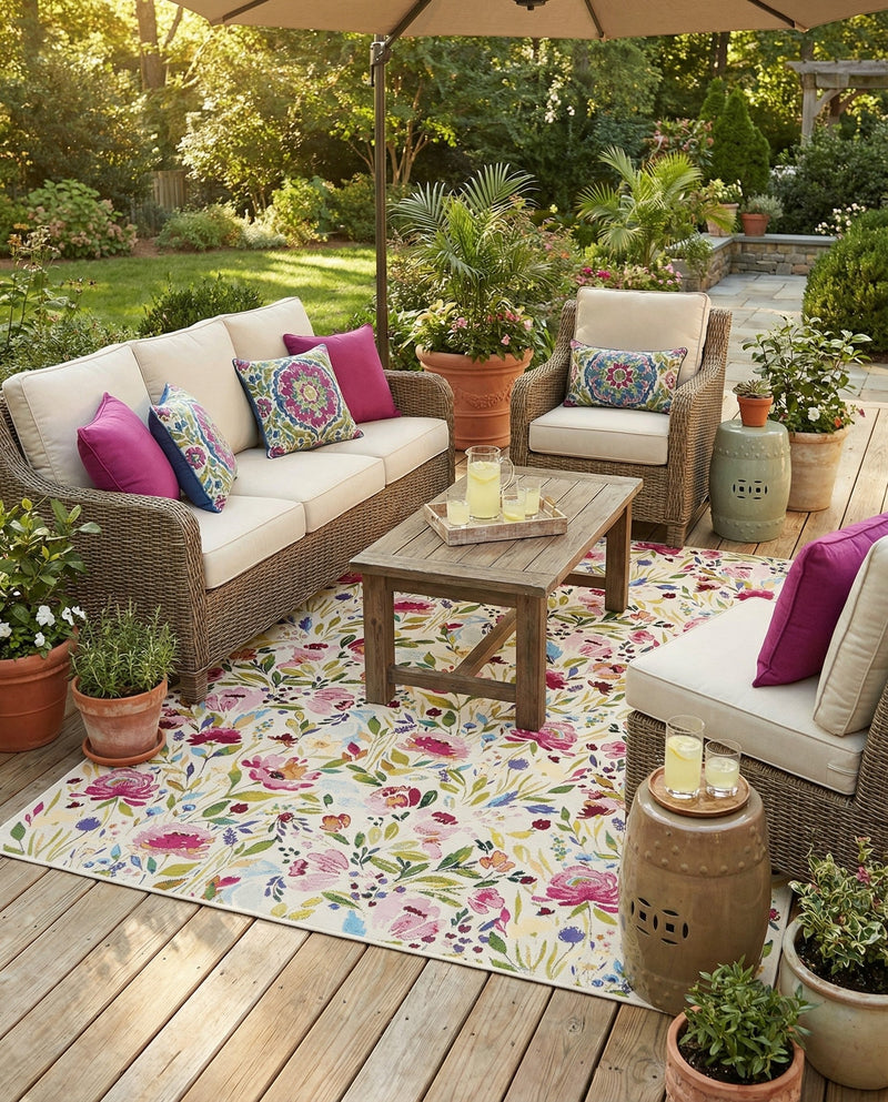 Seaside Blooms Collection Area Rug -  Meadow Rectangle Multi  lifestyle 33