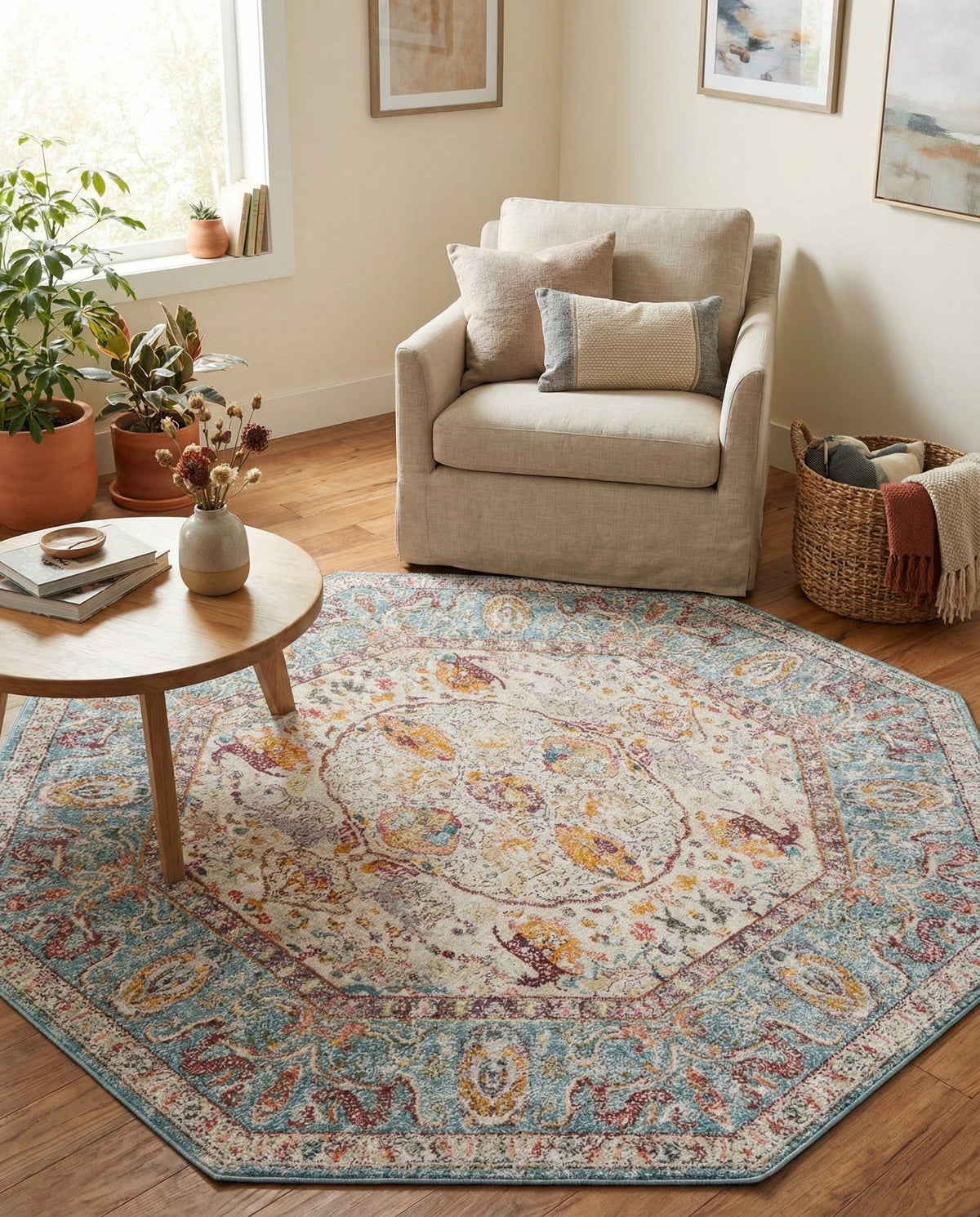 Caribbean Breeze Collection Area Rug -  Xcalak Octagon Light Blue  lifestyle 103