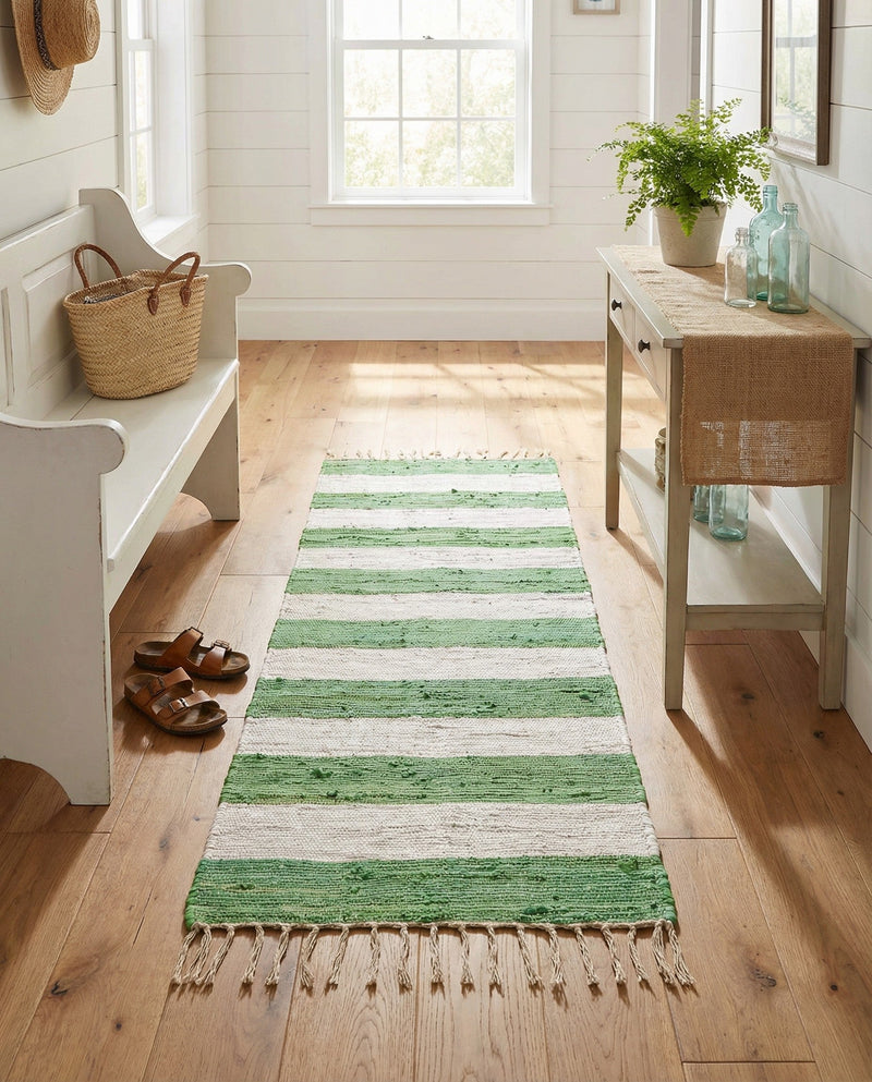 Tassel Trail Collection Area Rug - Pathway (Green and Ivory) Runner Green and Ivory  lifestyle 52