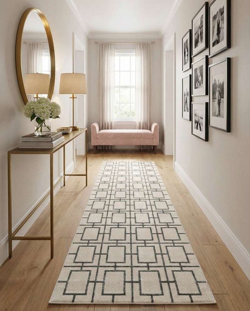 Hollywood Luxe Collection Area Rug -  Beverly (White Silver) Runner White Silver  lifestyle 62