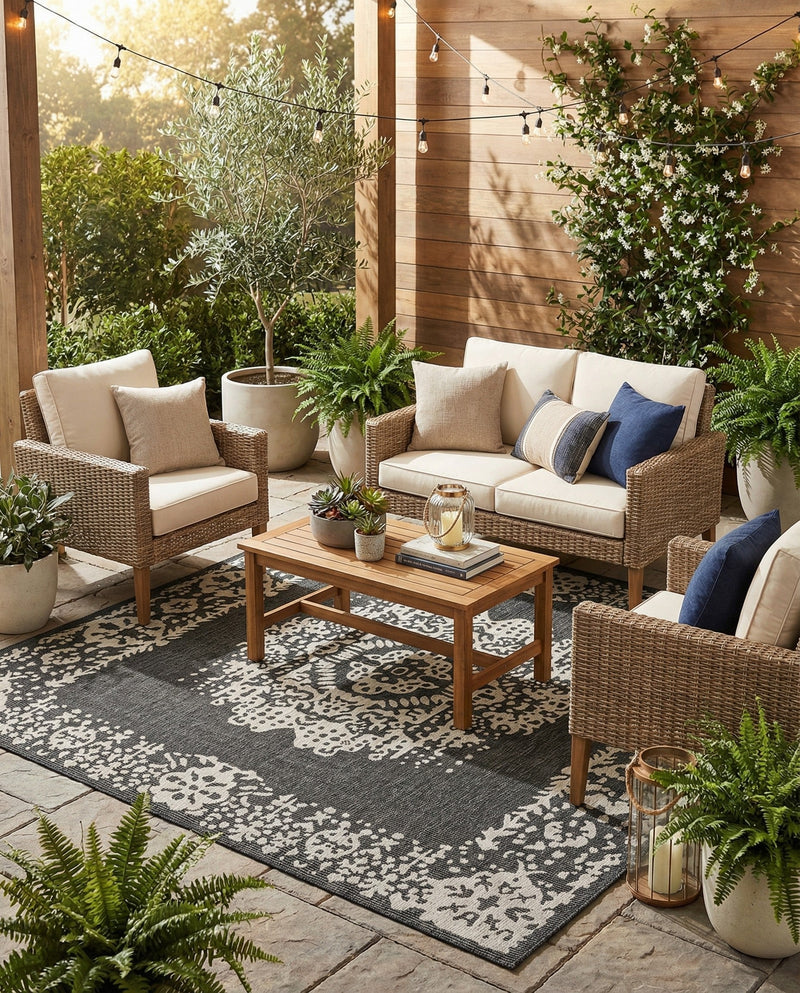 Patio Heritage Collection Area Rug - Savannah (Charcoal Gray) Square Charcoal Gray  lifestyle 65