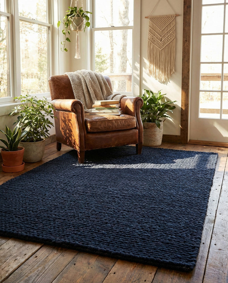 Lana Tasmanian Wool Collection Area Rug - Waitomo Rectangle Navy Blue  lifestyle 13