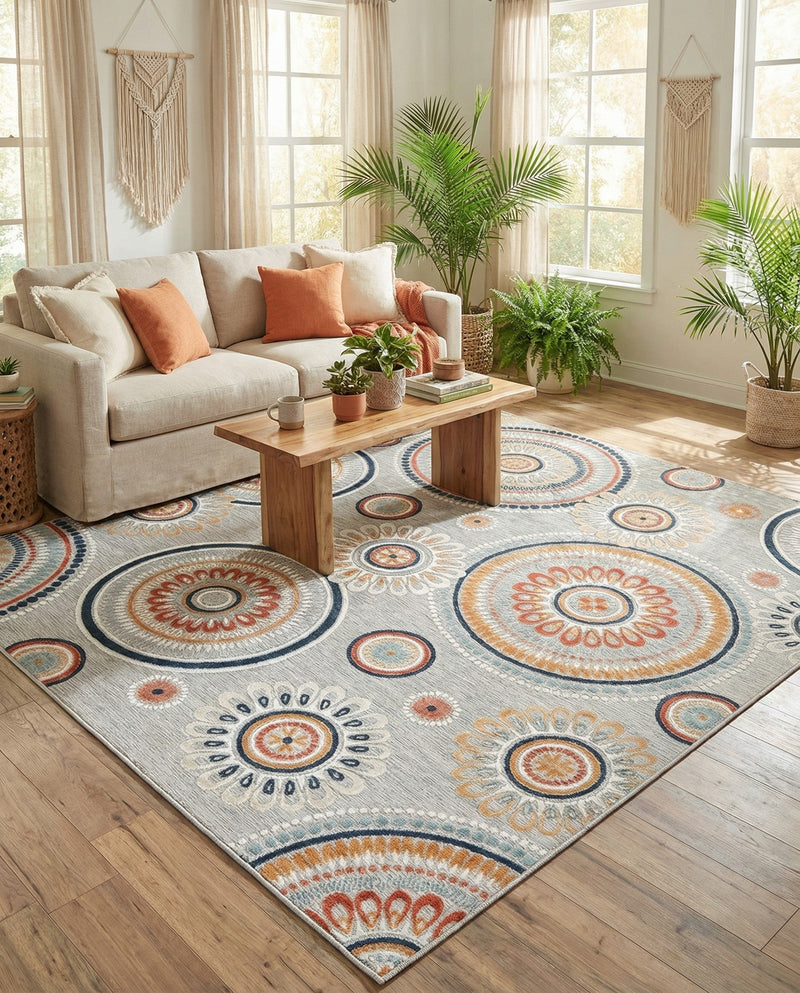 Seaside Blooms Collection Area Rug -  Eden Rectangle Gray  lifestyle 67