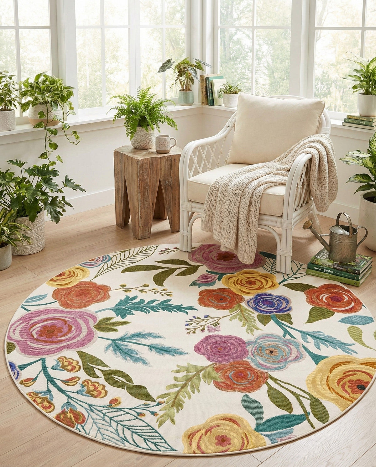 Meadow Breeze Collection Area Rug -  Petal Round Ivory  lifestyle 221