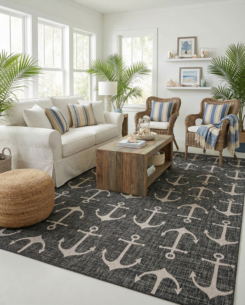 Seaside Haven Rugs Collection Area Rug - Sapphire (Charcoal) Rectangle Charcoal  lifestyle 22