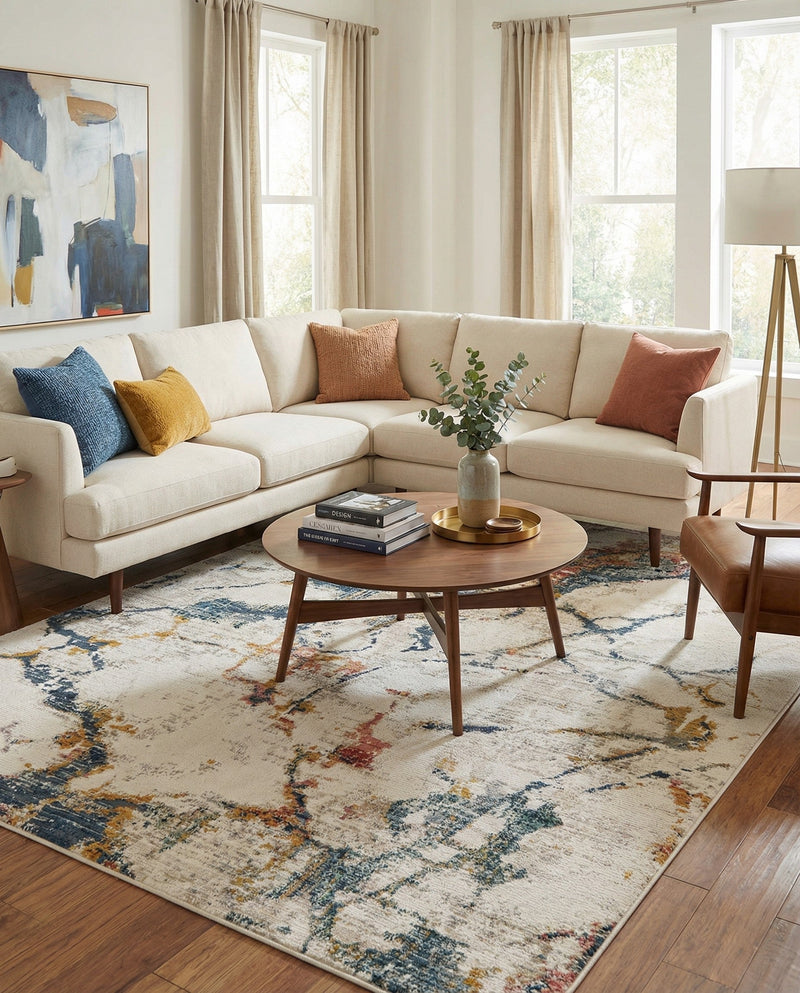 Jewel Oasis Collection Area Rug -  Opaline Rectangle White Navy  lifestyle 15