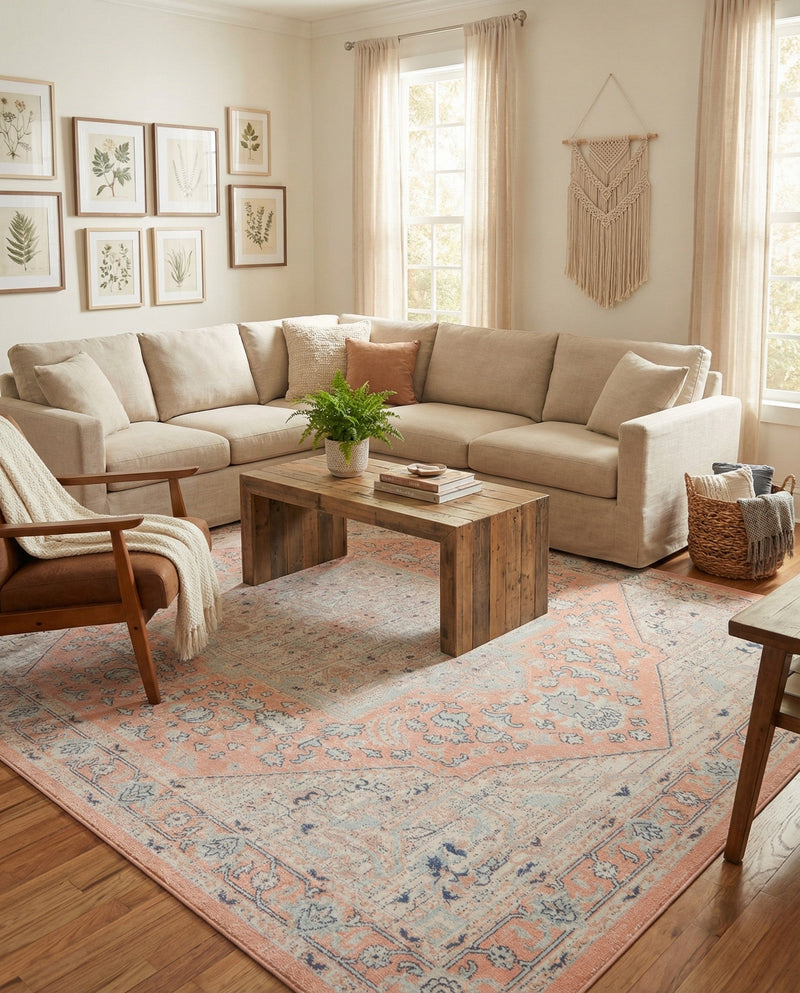 Savannah Series Collection Area Rug - Charleston (Powder Pink) Rectangle Powder Pink  lifestyle 4