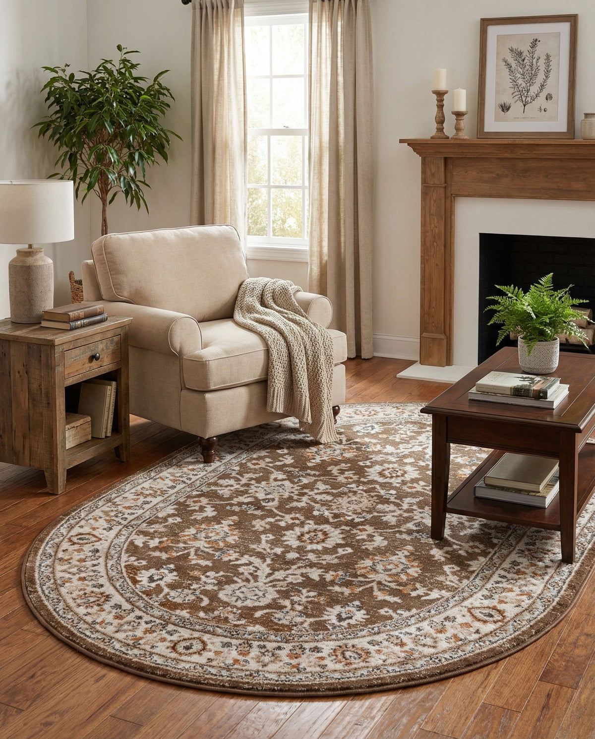 Savannah Elegance Collection Area Rug - Augusta (Brown) Oval Brown  lifestyle 86