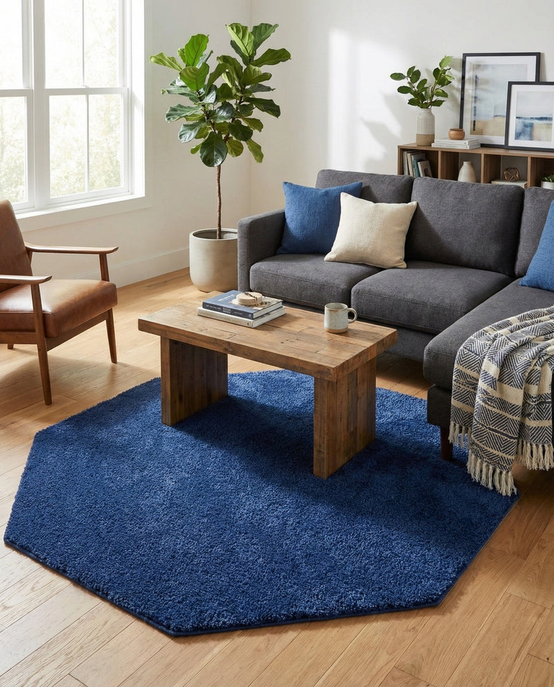 Solid Shag Seaside Collection Area Rug - Azure Cove (Navy Blue) Octagon Navy Blue  lifestyle 74